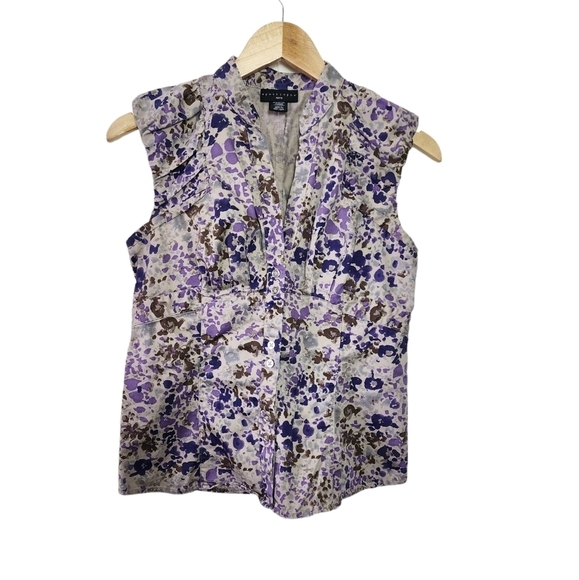 Apostrophe Button Lavender & Brown Cap Sleeve Women's Top Size MP - Picture 1 of 5